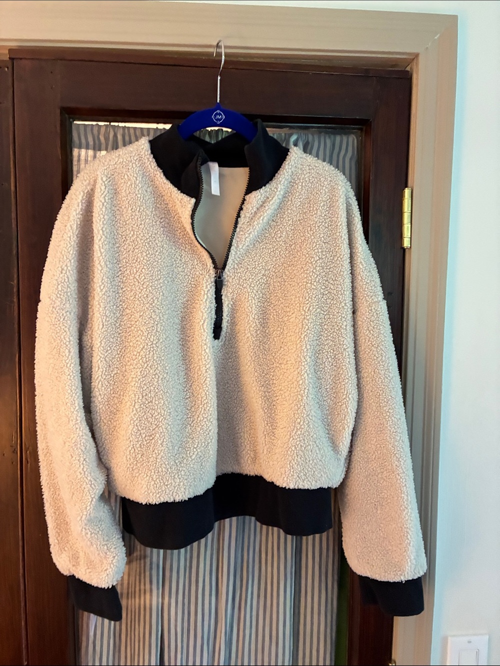 Fabletics Cream Sherpa Half-Zip Pullover with Black Trim